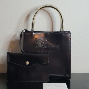 Salvatore Ferragamo Wanda north south patent leather handbag with wallet